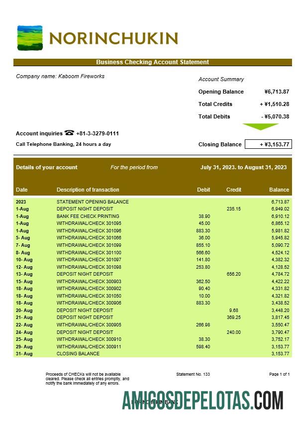 Imprimível Norinchukin Bank Enterprise Statement modelo Word e PDF